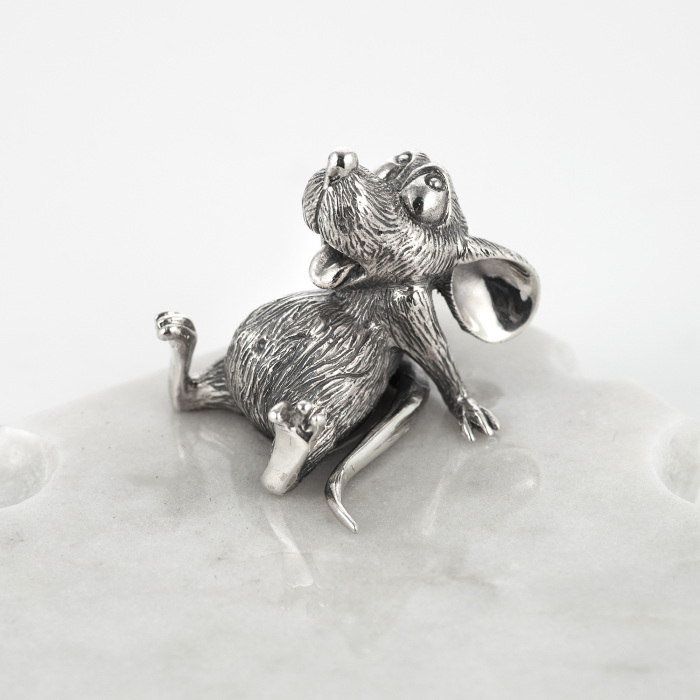 Board for cheese "Mouse feast" made of marble, with silver